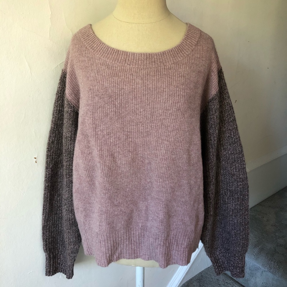 Knyt & Lynk Pink Brown Cashmere Marled Sleeve Boxy Pullover NWT Size Large